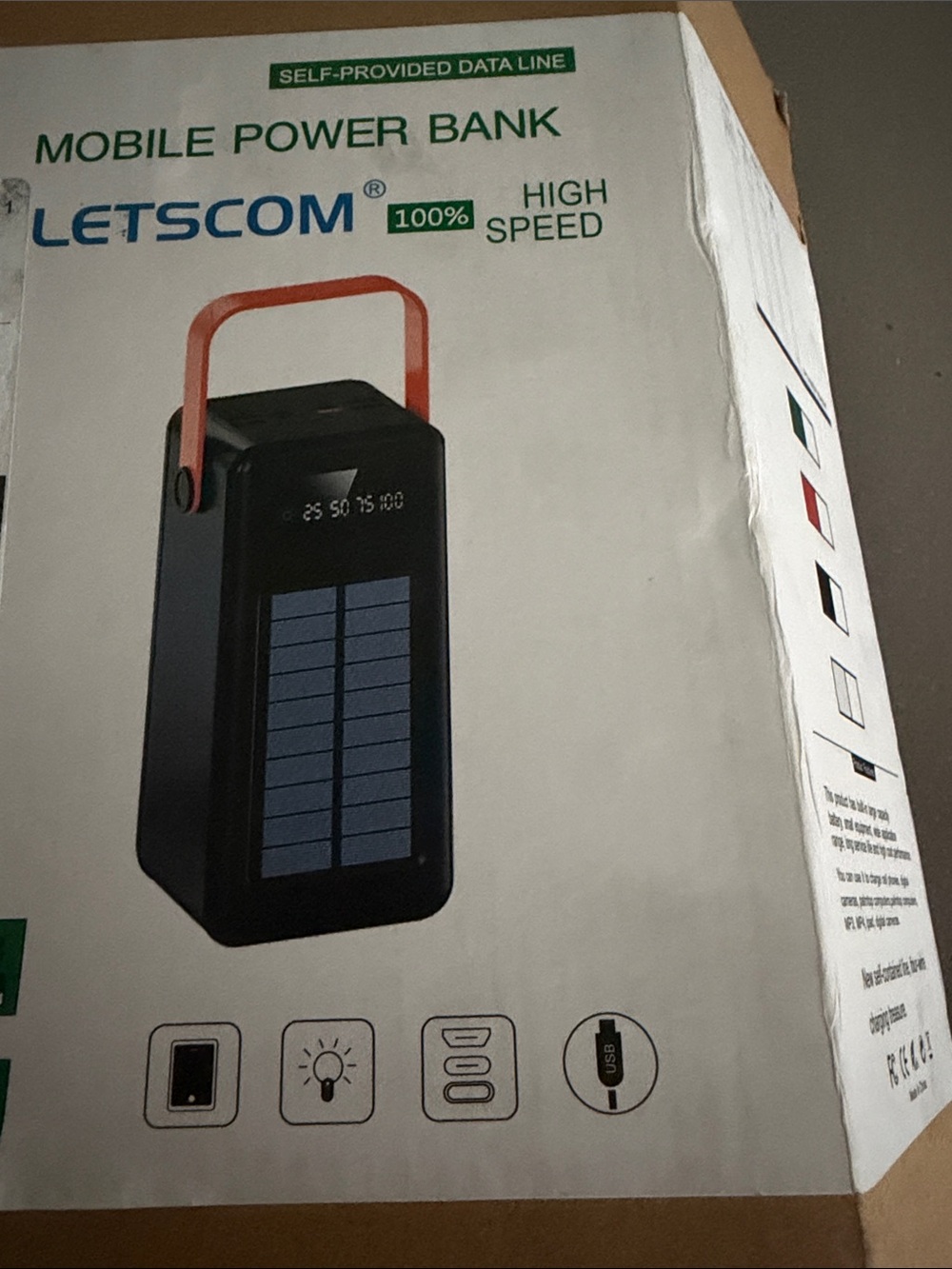 Letscom Mobile Power Bank with Solar Panel and Orange Handle